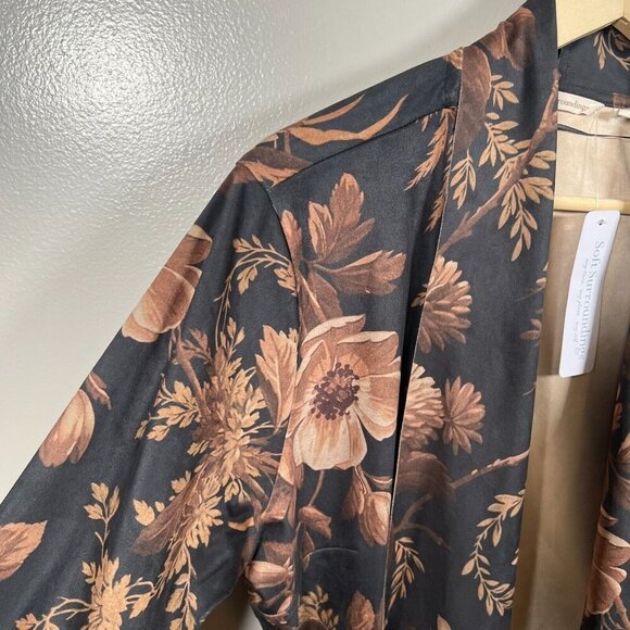 Soft Surroundings Shape Drape Faux Suede Jacket Floral Large Black Brown - Picture 6 of 10